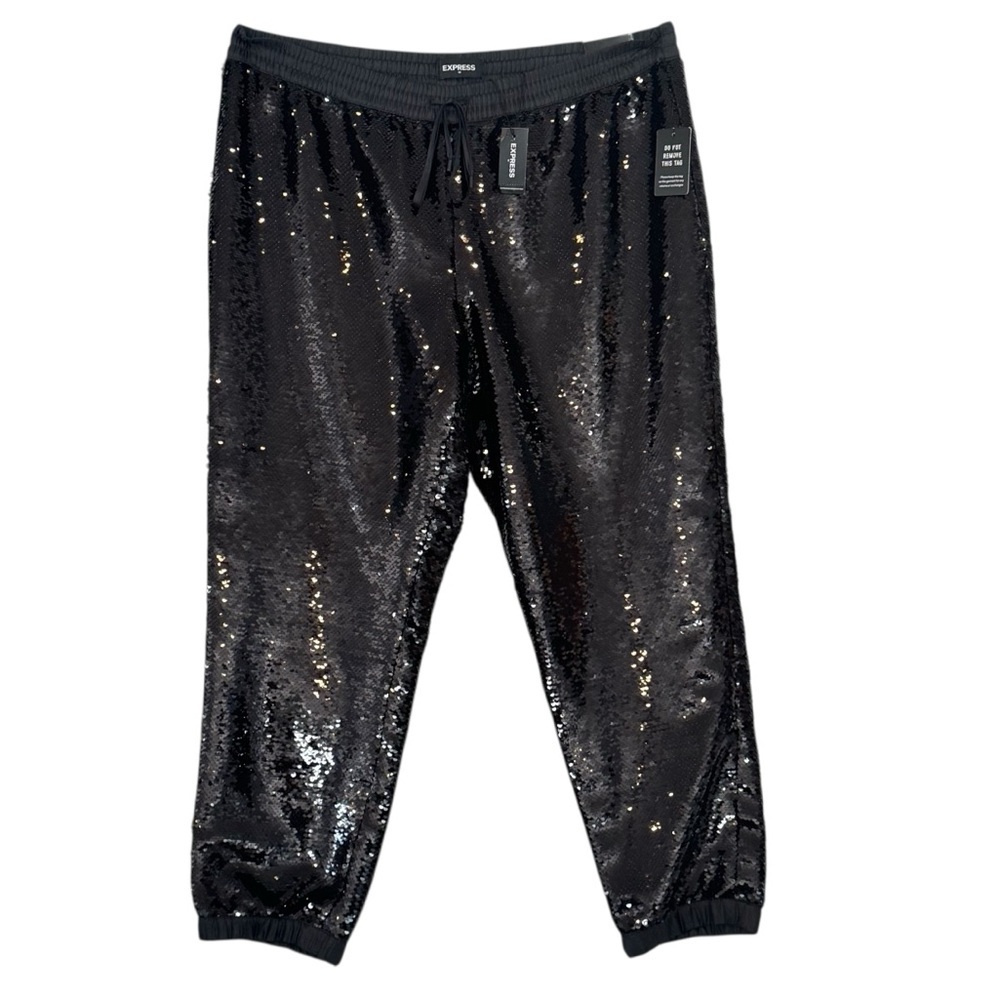 Express Black fully sequin sequined formal ankle jogger style pants new large